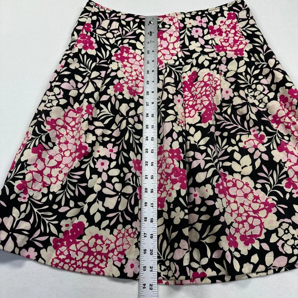 Vtg Y2K Attention Floral A-Line Skirt 6 Black Pink Cotton Pleat Y2K Cottagecore - Picture 3 of 7